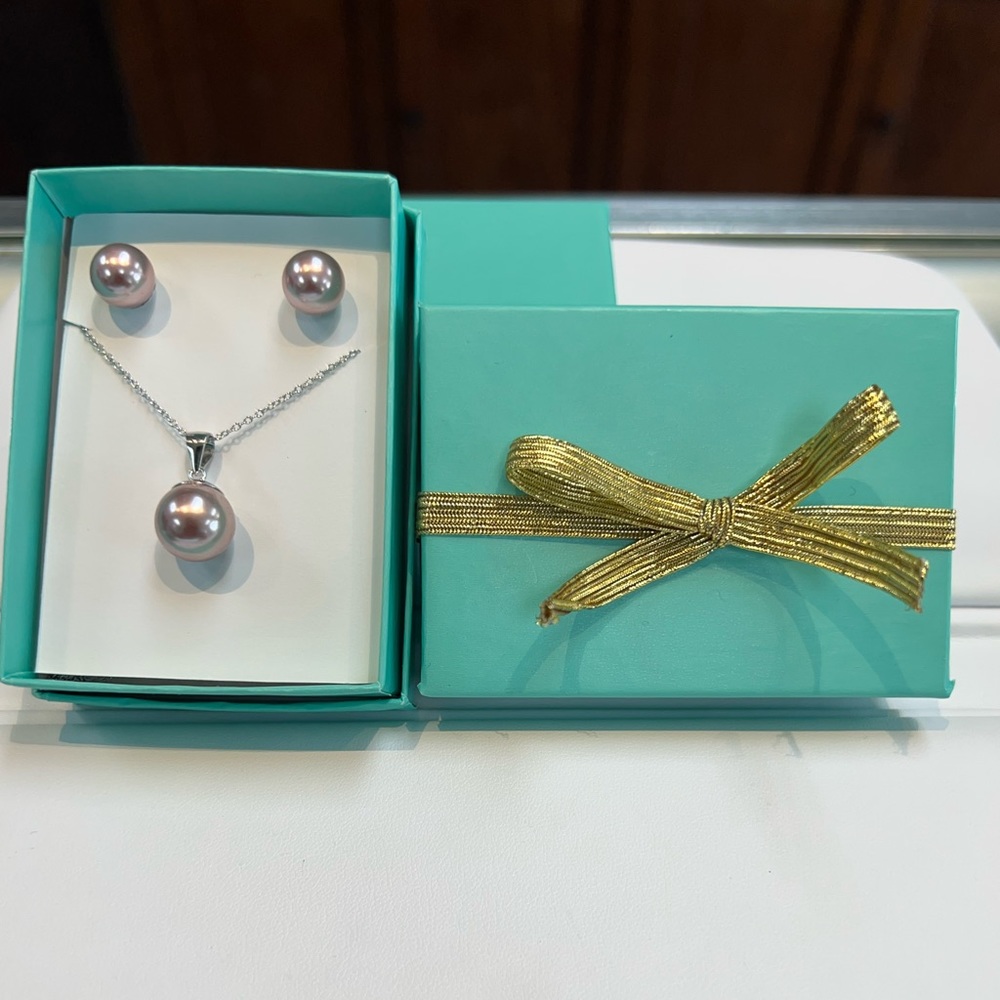 Sterling Silver Created Pearl Necklace 12mm and Pearl Earrings 10mm set